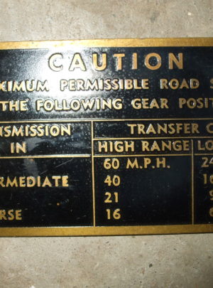 NOS M38 Jeep Speed and Caution Data Plate (1ea)