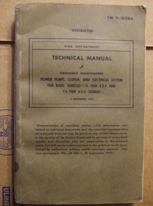 TM 9-1808A, Ord. Maint. Power Plant, Clutch, And Electrical System for Basic Vehicles-3/4 Ton 4×4 and 1 1/2-Ton 6×6 (Dodge) : 1943