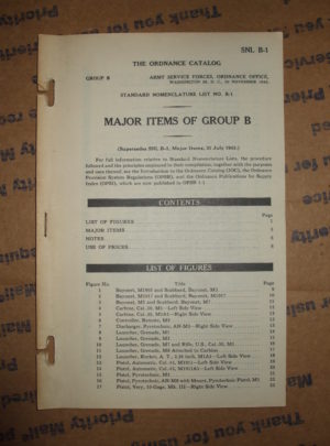 SNL B-1, The Ordnance Catalog, Army Service Forces, Standard Nomenclature List No. B-1, Major Items of Group B : 1943