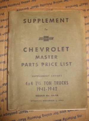 Supplement to Chevrolet Master Parts List, 4×4 1 1/2-Ton Trucks 1941-1942, Release No. 44-4A