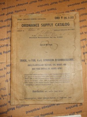 ORD 9 SNL G-503, ASF CATALOG, List of All Parts for Truck, 1/4-Ton, 4×4, Command Reconnaissance (Willys-Overland Motors, Model MB, and Ford Motor Co., M : 1945