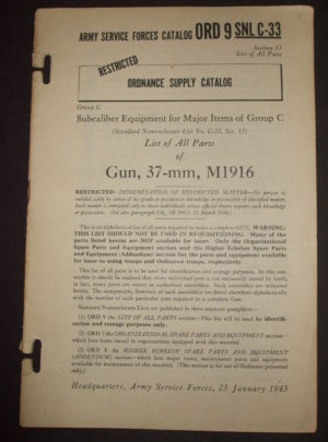 ORD 9 SNL C-33, ASFC, OSC, List of All Parts of Gun, 37-mm, M1916 : 1945