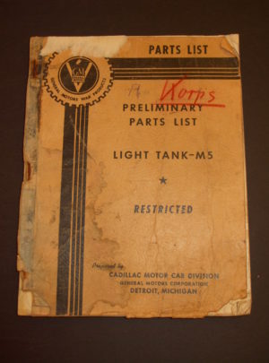 Preliminary Parts List, Light Tank-M5, Prepared by Cadillac Motor Car Division [GM War Products Division] (Incomplete, missing pages) : 1942?