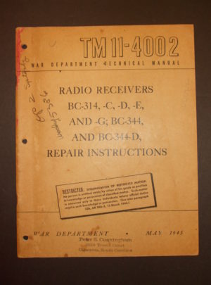 TM 11-4002, WD TM, Radio Receivers BC-314, -C, -D, -E, and -G; BC-344, and BC-344-D, Repair Instructions : 1945