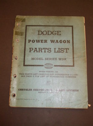 D-12004 DODGE, Dodge Power Wagon Liste des pièces détachées Modèle Série WDX: 1948