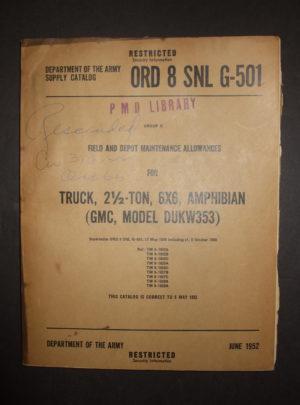 ORD 8 SNL G-501, DOA SC, Field and Depot Maint. Allowances for Truck, 2 1/2-Ton, 6×6 Amphibian (GMC, Model DUKW353) : 1952