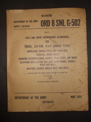 ORD 8 SNL G-502, Field and Depot Maint. Allowances for Truck, 3/4-Ton, 4×4 (Dodge T214): Ambulance, Models WC54 and WC64 (KD), Carryall, Model WC53… : 1951