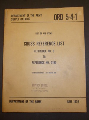 ORD 5-4-1, DOA SC, Liste de tous les articles, Liste de références croisées, numéro de référence 0 au numéro de référence 5183: 1952