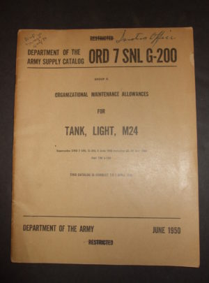 ORD 7 SNL G-200, DOA SC, Group G, Organizational Maintenance Allowances for Tank, Light M24 : 1950