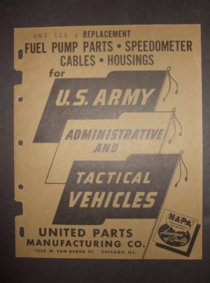 UNITED PARTS MFG CO., Véhicules administratifs et tactiques de l'armée américaine; Pièces de rechange pour pompe à carburant, câbles de compteur de vitesse, logements: 1943