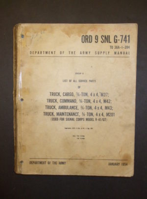 ORD 9 SNL G-741, Liste de toutes les pièces détachées de camion, de fret, 3/4-Tonne, 4×4, M37 ; Camion de commandement, 3/4-Tonne, 4×4, M42 ; Camion, Ambulance, 3/4-Tonne, 4×4, M43… : 1954