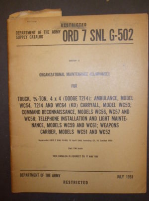 ORD 7 SNL G-502, Organizational Maintenance Allowances for Truck, 3/4-ton, 4×4 (Dodge T214): Ambulance, Model WC54 and WC64 (KD) Carryall, Model WC53;… : 1951
