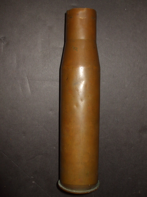 A large brass shell case the base marked 37Gun 1941, 4th September 2013