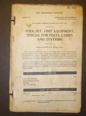 SNL N-23, The Ordnance Catalog, Tool-Set, Unit Equipment, Special for Posts, Camps and Stations : 1943