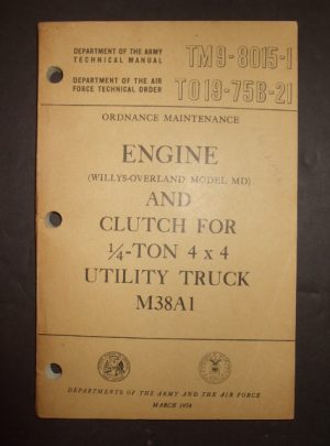 TM 9-8015-1, DOA / AF TM, moteur d'entretien des munitions (Willys-Overland modèle MD) et embrayage pour camion utilitaire 1 × 4 4/4 tonne M38A1: 1954