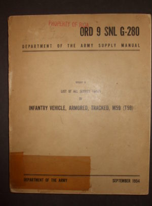 ORD 9 SNL G-280, DOA SM, Groupe G, Liste de toutes les pièces de rechange du véhicule d'infanterie, blindé, chenillé, M59 (T59): 1954