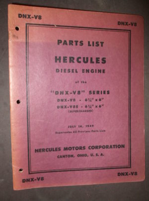 HMC PARTS LIST, HERCULES DIESEL ENGINE, of the DNX-V8 Series, DNX-V8 and DNX-V8S (Supercharged) : 1949
