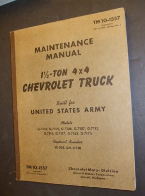 TM 10-1557, maint. Camion Chevrolet manuel 1 1/2 tonne 4 × 4 construit pour l'armée américaine, modèles G-7103, G-7105, G-7106, G-7107, G-7113, G-7116, G-7117, G- 716 ..: 1942