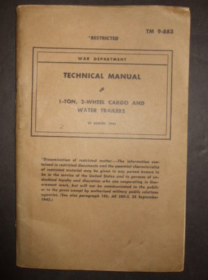 TM 9-883, Manuel technique du Département de la guerre, remorques de chargement et d'eau 1 tonne à 2 roues: 1943