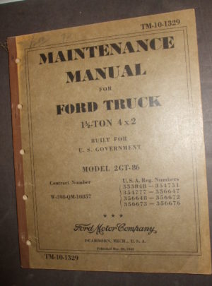 TM 10-1329, Maintenance Manual for Ford Truck 1 1/2-Ton 4×2, Built for U.S. Government, Model 2GT-86 : 1942