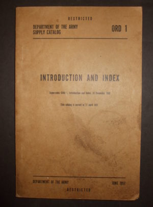 ORD 1, Department of the Army Supply Catalogue, Introduction et Index: 1951