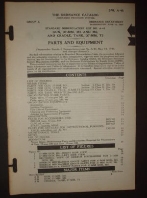 SNL A-45, The Ordnance Catalog, Standard Nomenclature List No. A-45, Gun, 37-MM, M5 and M6, and Cradle, Tank, 37-MM, T2 : 1942