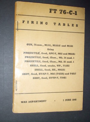 FT 76-C-1, TABLES DE TIR, Pistolet, 76-mm, M1A1, M1A1C et M1A2 ; Projectile, fixe, APC-T, M62 et M62A1; Projectile, fixe, illumin., Mk. 24 mods…. : 1945