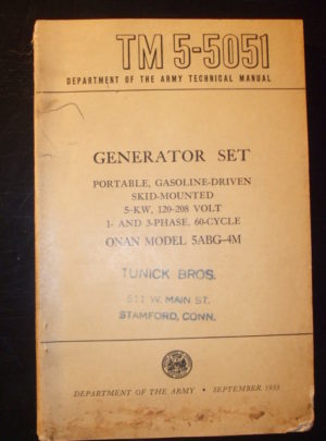 TM 5-5051, Department of the Army Technical Manual, Generator Set, Portable, Gasoline-Driven, Skid-Mounted, 5-KW, 120-208 Volt… Onan Model 5ABG-4M : 1955