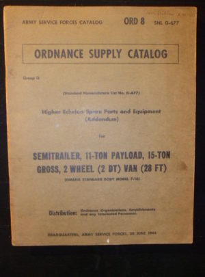 ORD 8 SNL G-677, HESP&E (Addendum), for Semitrailer, 11-Ton Payload, 15-Ton Gross, 2 Wheel (2 DT) Van (28 FT) (Omaha Standard Body Model F-16) : 1944