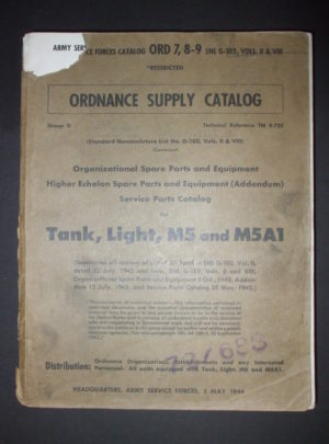 ORD 7, 8-9 SNL G-103, ASF Catalog, OSC, Higher Echelon Spare Parts and Equipment (Addendum) Service Parts Catalog for Tank, Light, M5 and M5A1 : 1944
