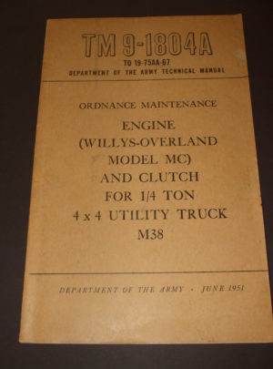 TM 9-1804A, DOA/AF Technical Manual, Ordnance Maintenance, Engine (Willys-Overland Model MC) and Clutch for 1/4 Ton 4×4 Utility Truck M38 : 1951