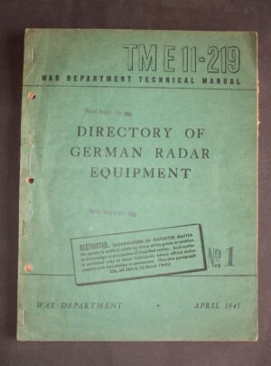 TM E 11-219, Manuel technique du ministère de la Guerre, Répertoire des équipements radar allemands : 1945